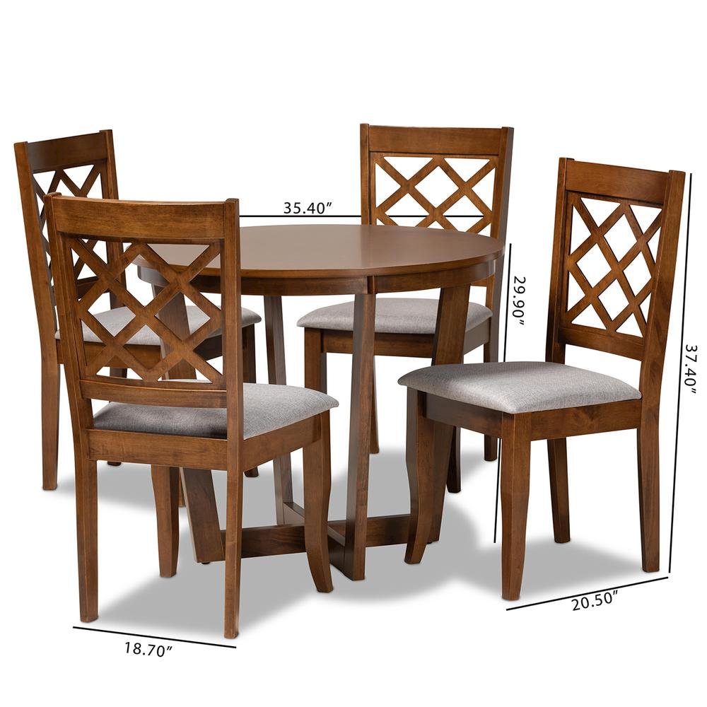 Grey Fabric Upholstered and Walnut Brown Finished Wood 5-Piece Dining Set. Picture 18
