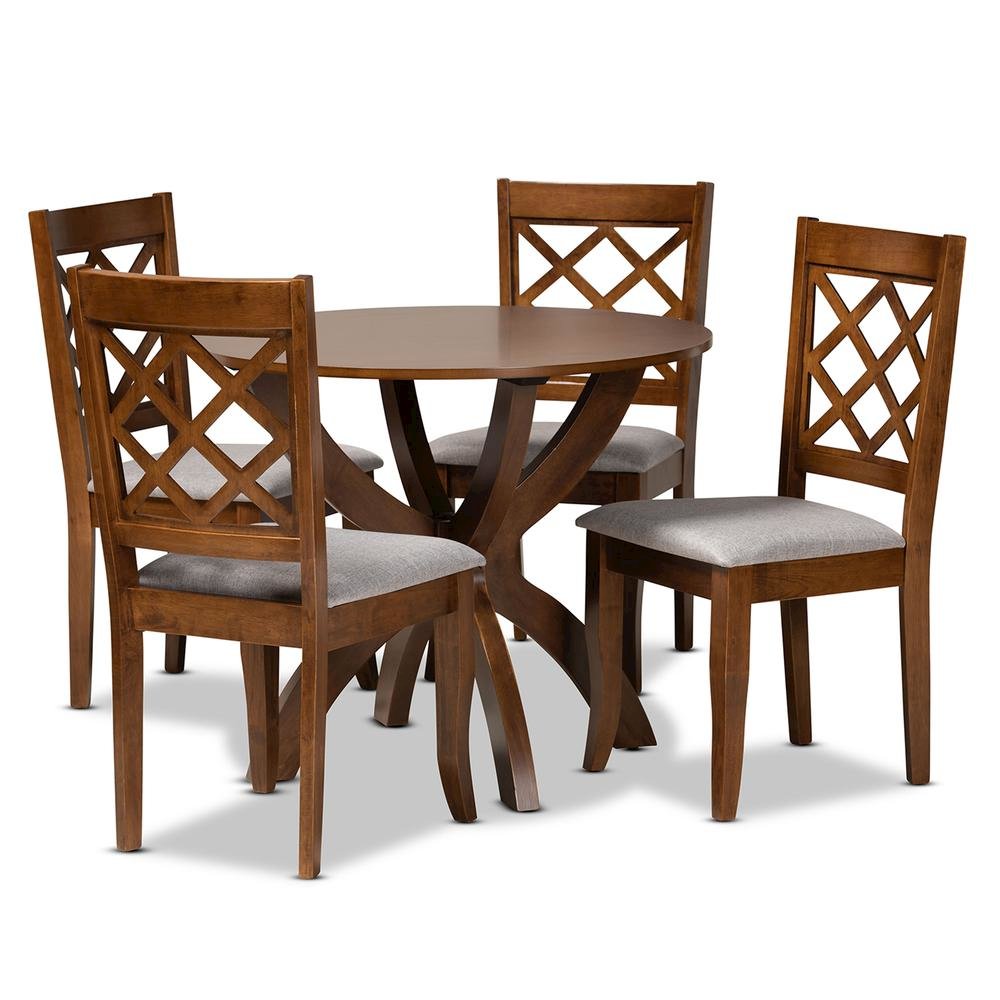 Grey Fabric Upholstered and Walnut Brown Finished Wood 5-Piece Dining Set. Picture 10