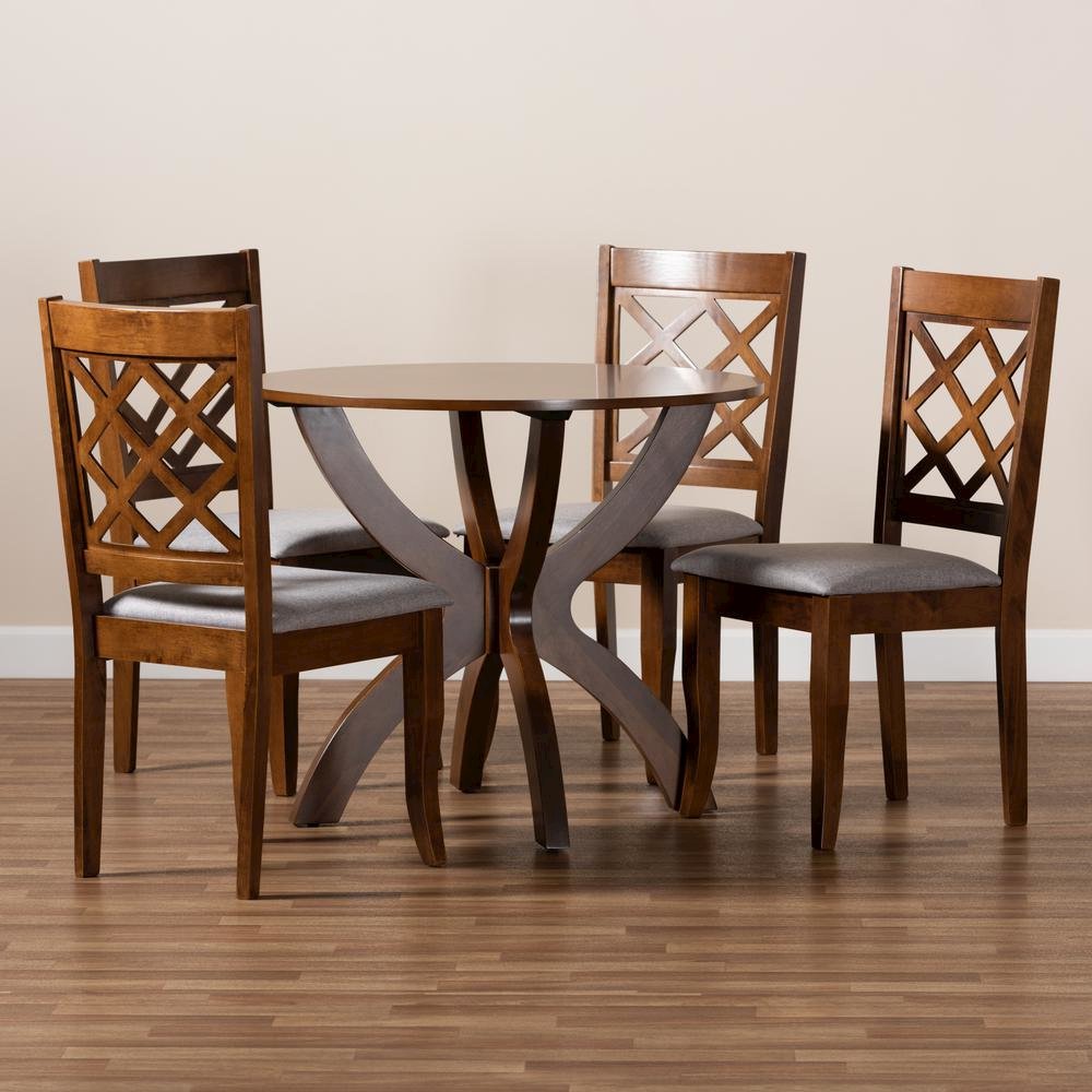 Grey Fabric Upholstered and Walnut Brown Finished Wood 5-Piece Dining Set. Picture 17