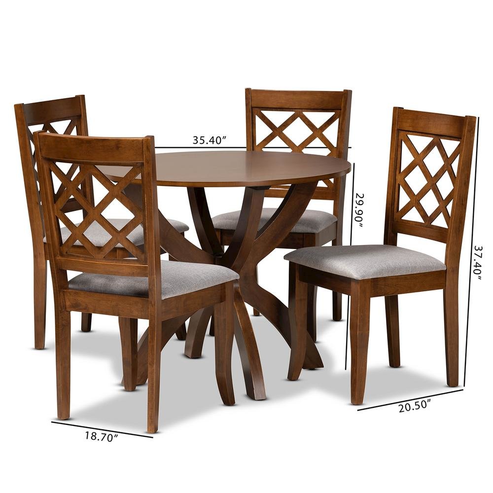 Grey Fabric Upholstered and Walnut Brown Finished Wood 5-Piece Dining Set. Picture 18