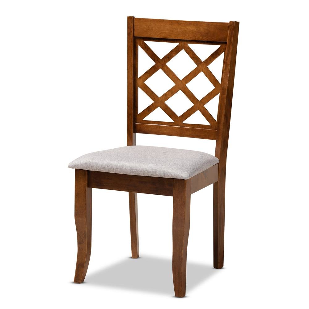 Grey Fabric Upholstered and Walnut Brown Finished Wood 6-Piece Dining Set. Picture 11