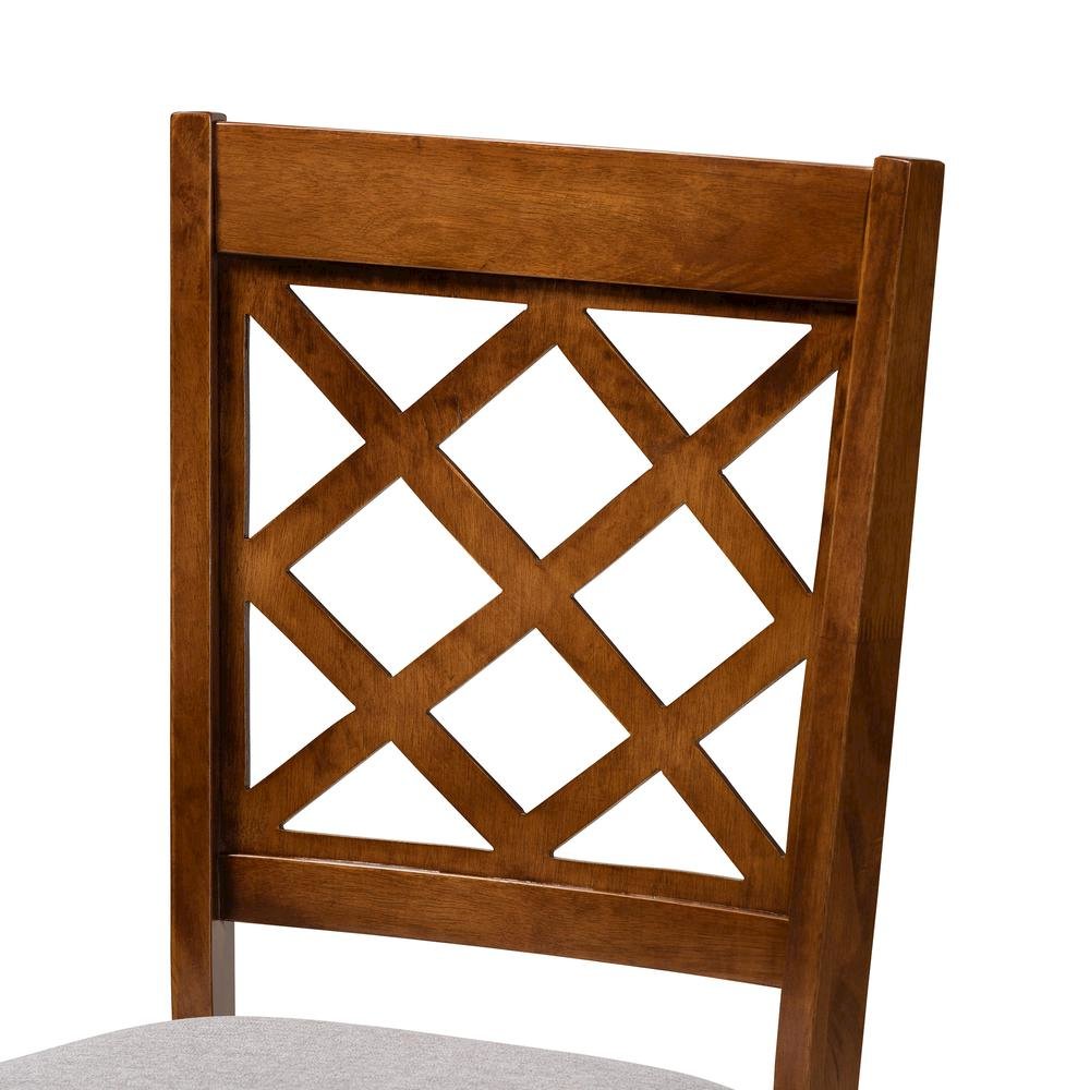 Grey Fabric Upholstered and Walnut Brown Finished Wood 6-Piece Dining Set. Picture 14