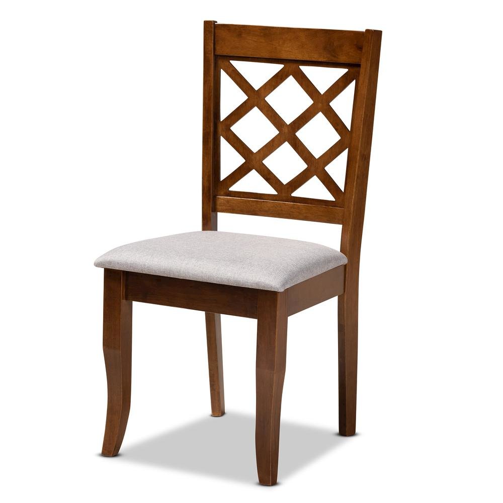 Grey Fabric Upholstered and Walnut Brown Finished Wood 4-Piece Dining Chair Set. Picture 9