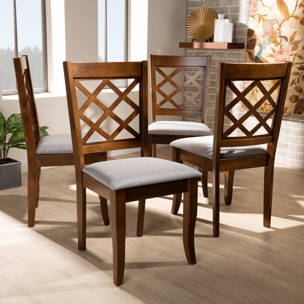 Grey Fabric Upholstered and Walnut Brown Finished Wood 4-Piece Dining Chair Set. Picture 12