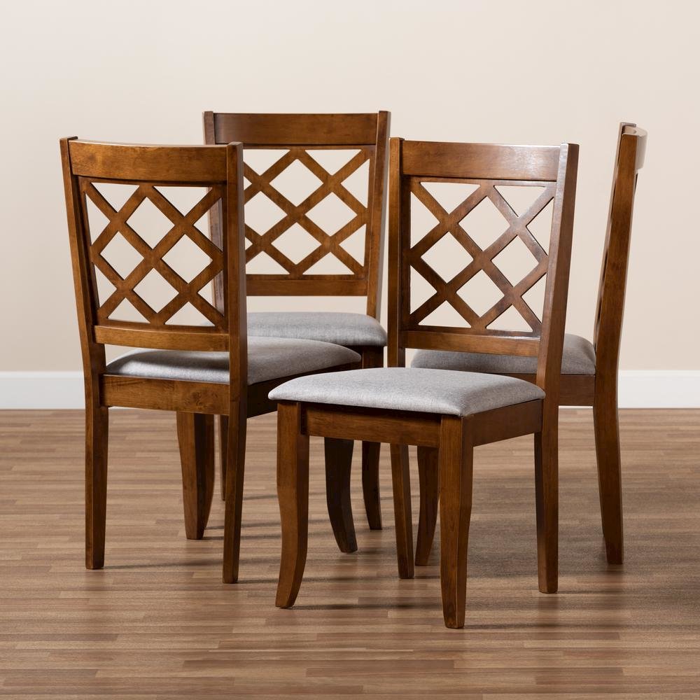 Grey Fabric Upholstered and Walnut Brown Finished Wood 4-Piece Dining Chair Set. Picture 13