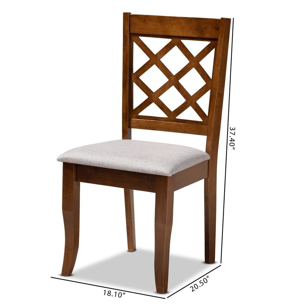 Grey Fabric Upholstered and Walnut Brown Finished Wood 4-Piece Dining Chair Set. Picture 14