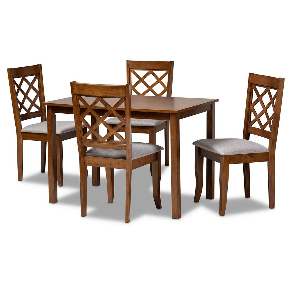 Grey Fabric Upholstered and Walnut Brown Finished Wood 5-Piece Dining Set. Picture 10