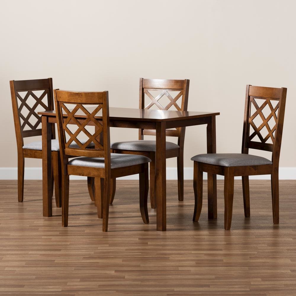 Grey Fabric Upholstered and Walnut Brown Finished Wood 5-Piece Dining Set. Picture 17