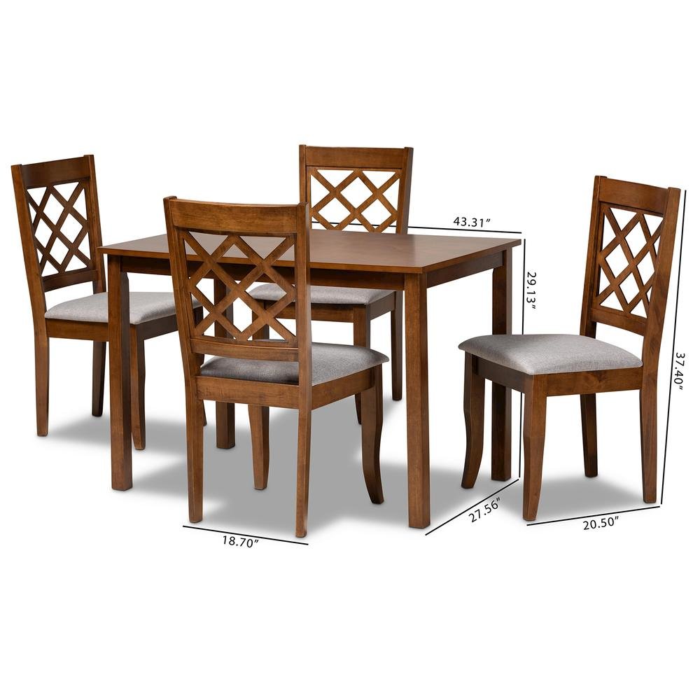 Grey Fabric Upholstered and Walnut Brown Finished Wood 5-Piece Dining Set. Picture 18
