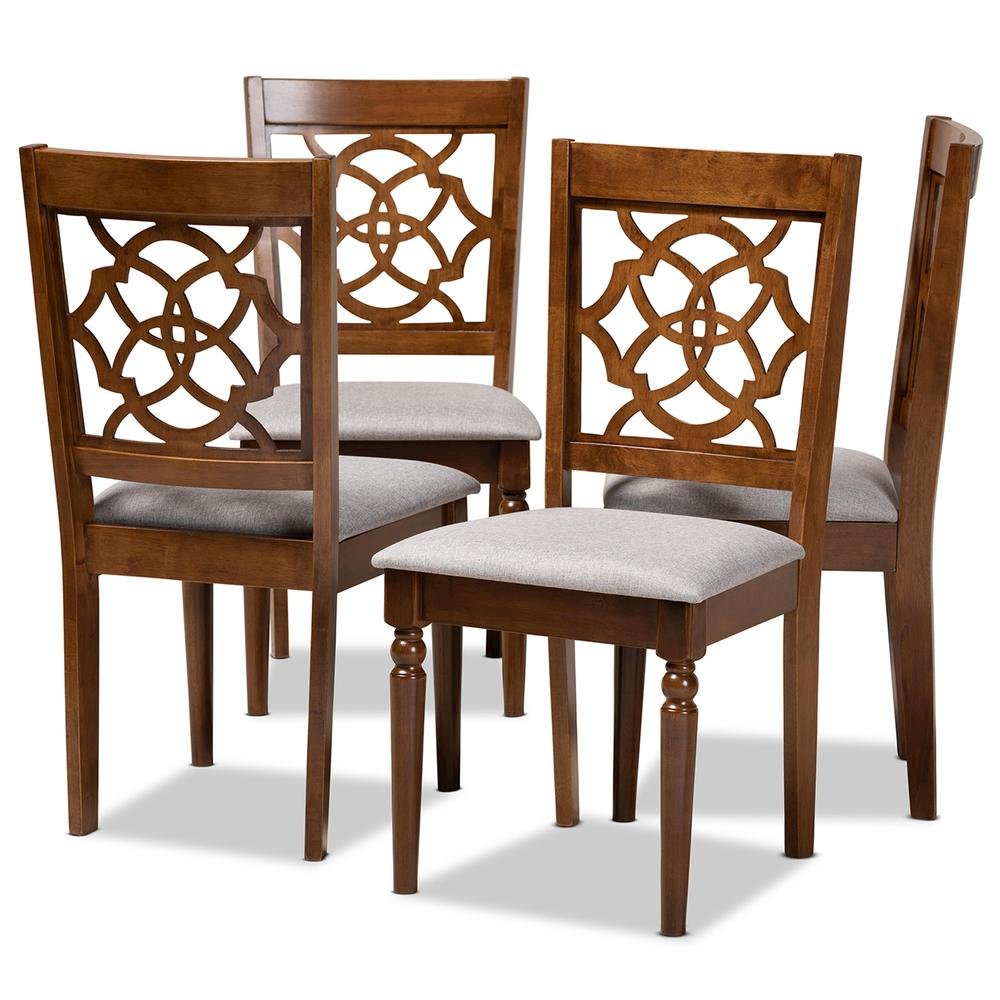 Grey Fabric Upholstered and Walnut Brown Finished Wood 4-Piece Dining Chair Set. Picture 8