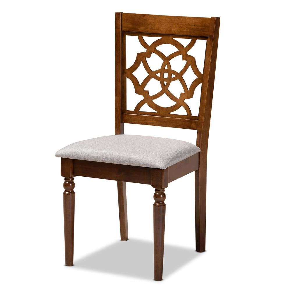 Grey Fabric Upholstered and Walnut Brown Finished Wood 4-Piece Dining Chair Set. Picture 9