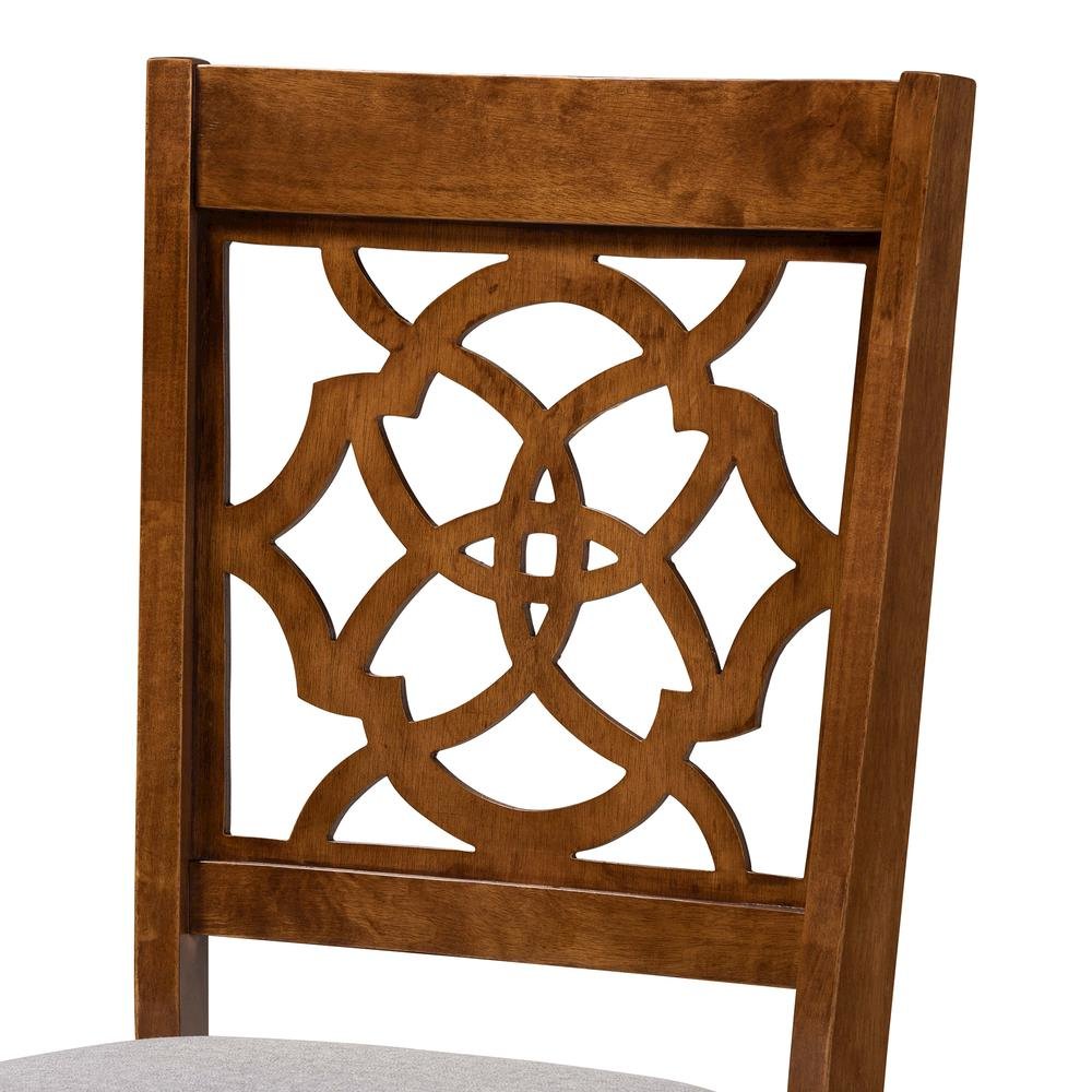 Grey Fabric Upholstered and Walnut Brown Finished Wood 4-Piece Dining Chair Set. Picture 10