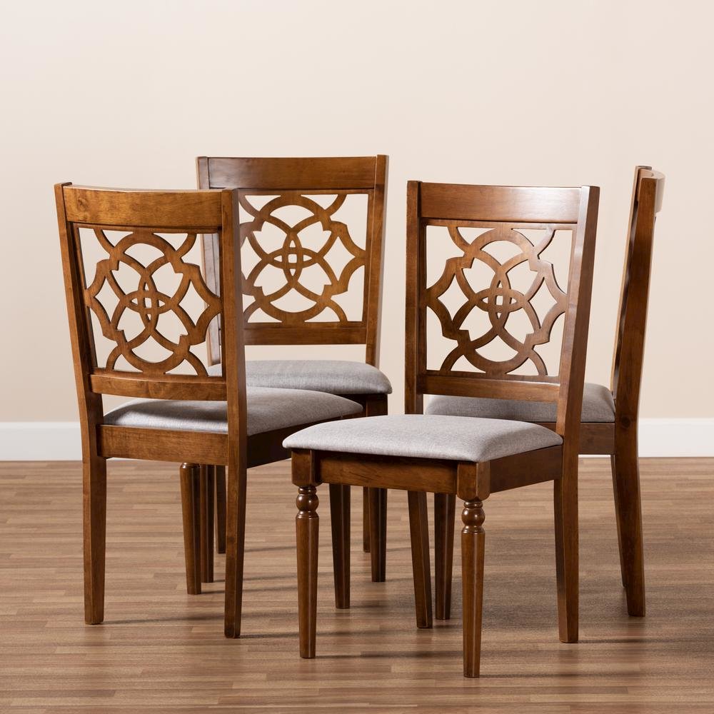 Grey Fabric Upholstered and Walnut Brown Finished Wood 4-Piece Dining Chair Set. Picture 13