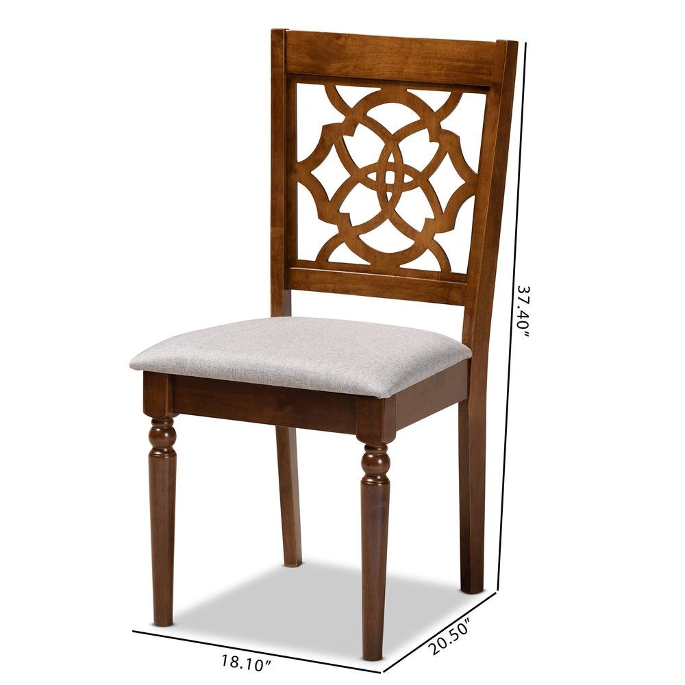 Grey Fabric Upholstered and Walnut Brown Finished Wood 4-Piece Dining Chair Set. Picture 14