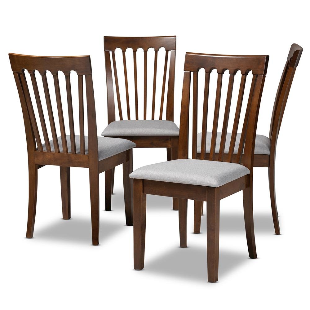 Grey Fabric Upholstered Walnut Brown Finished Wood Dining Chair Set. Picture 7