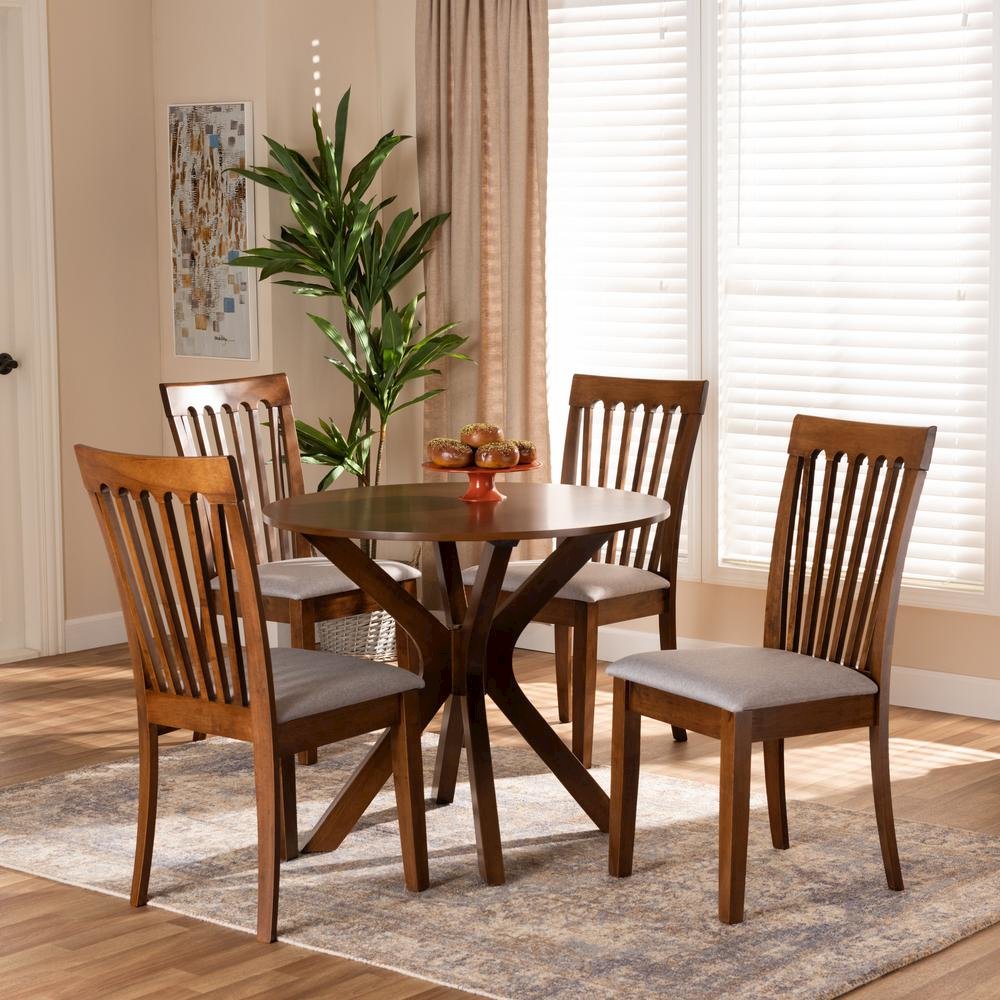 Grey Fabric Upholstered and Walnut Brown Finished Wood 5-Piece Dining Set. Picture 16
