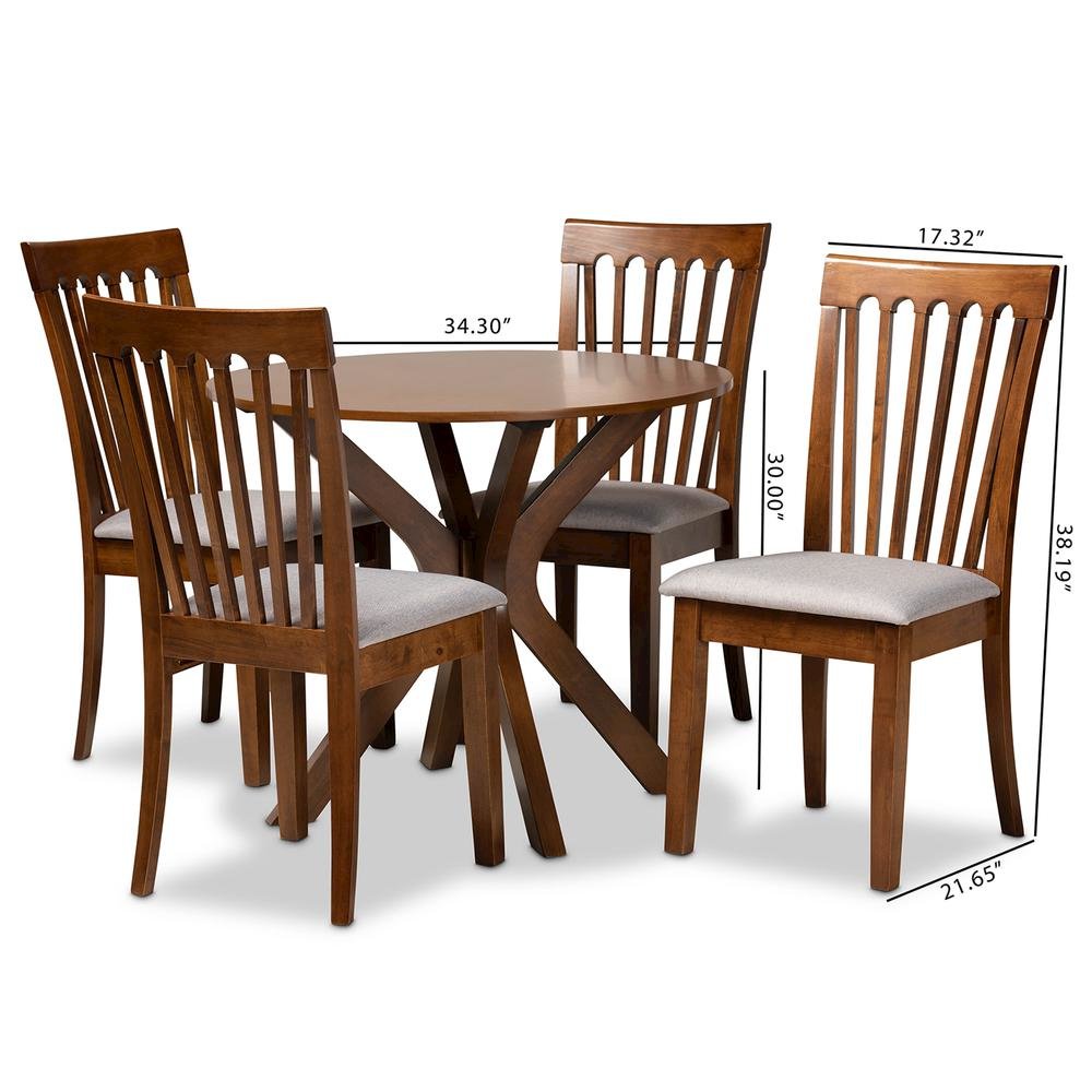 Grey Fabric Upholstered and Walnut Brown Finished Wood 5-Piece Dining Set. Picture 18