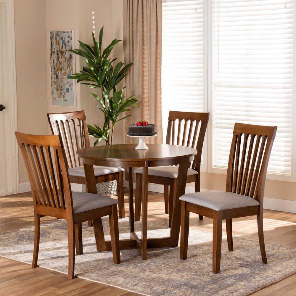 Grey Fabric Upholstered and Walnut Brown Finished Wood 5-Piece Dining Set. Picture 16