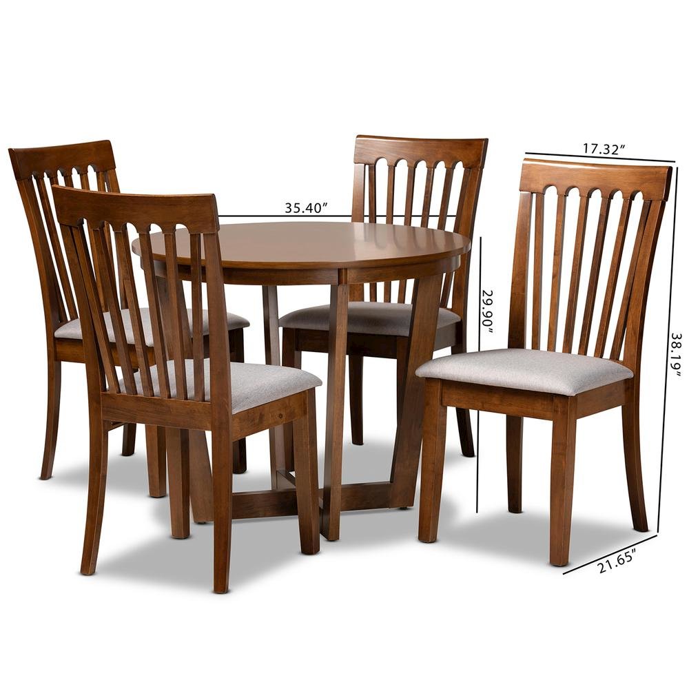 Grey Fabric Upholstered and Walnut Brown Finished Wood 5-Piece Dining Set. Picture 18