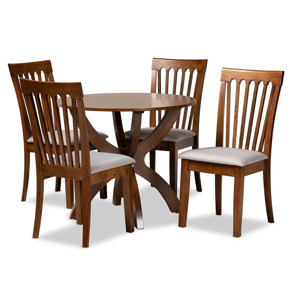 Grey Fabric Upholstered and Walnut Brown Finished Wood 5-Piece Dining Set. Picture 10