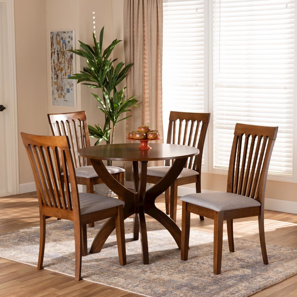 Grey Fabric Upholstered and Walnut Brown Finished Wood 5-Piece Dining Set. Picture 16