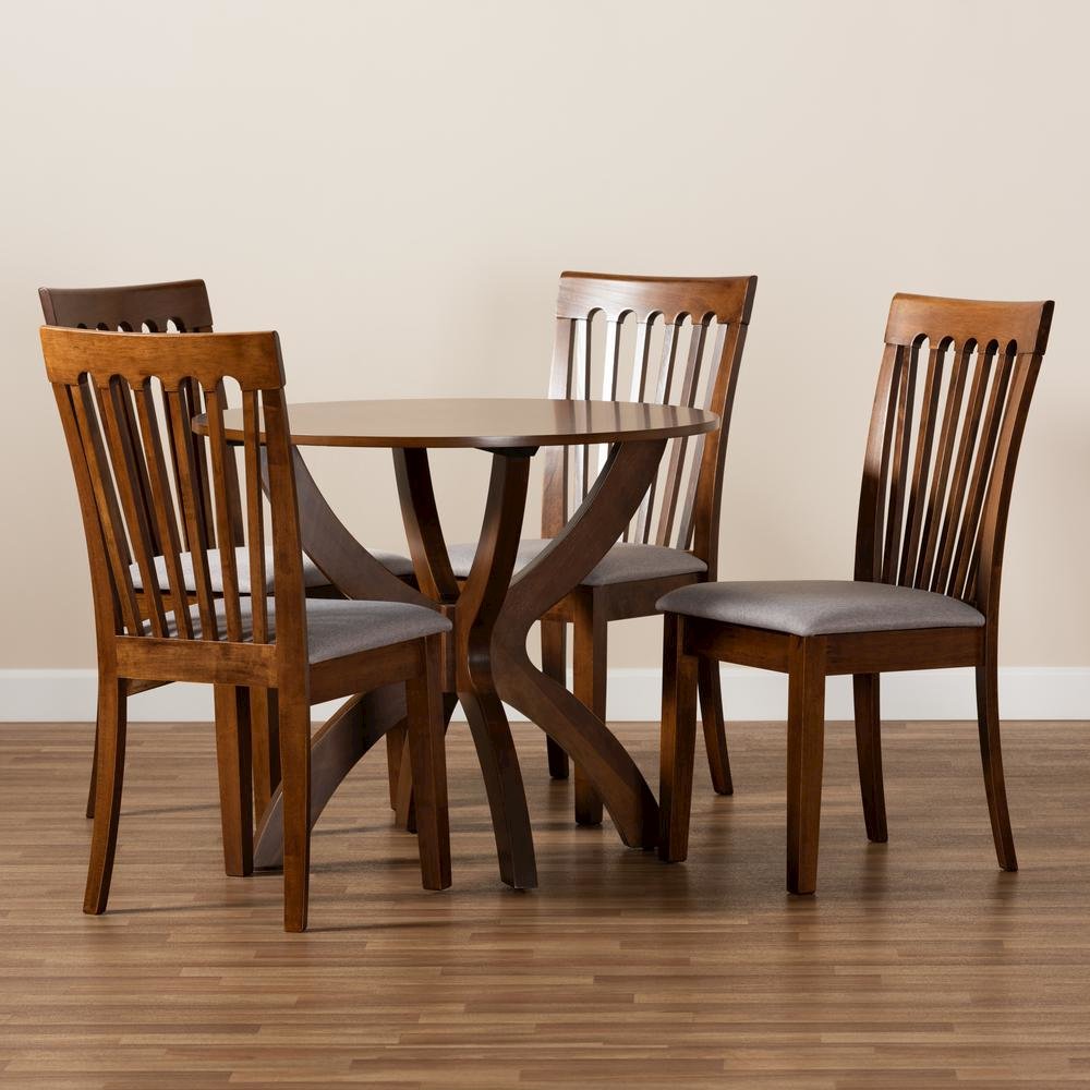 Grey Fabric Upholstered and Walnut Brown Finished Wood 5-Piece Dining Set. Picture 17