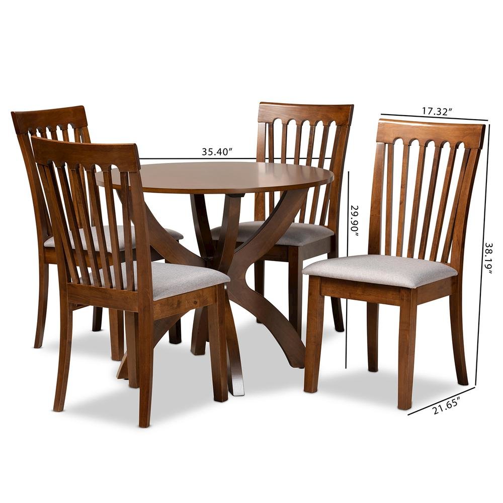 Grey Fabric Upholstered and Walnut Brown Finished Wood 5-Piece Dining Set. Picture 18