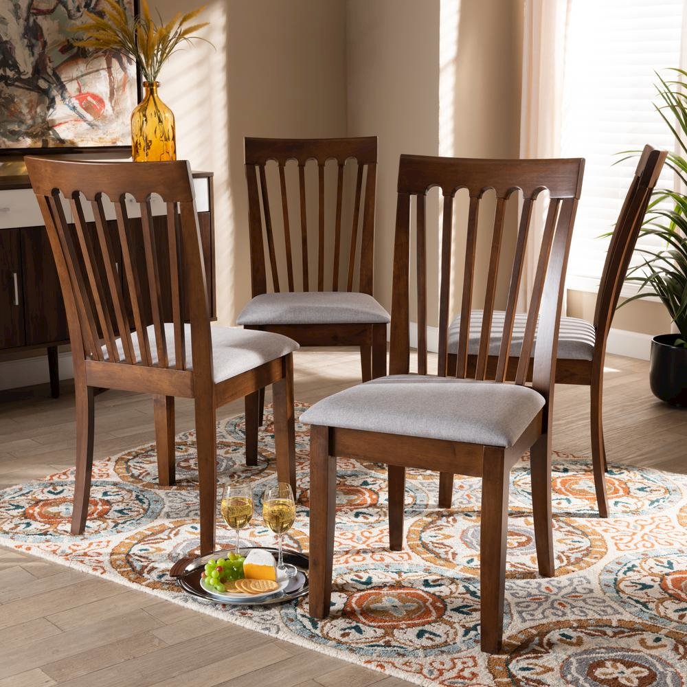 Grey Fabric Upholstered Walnut Brown Finished Wood Dining Chair Set. Picture 10