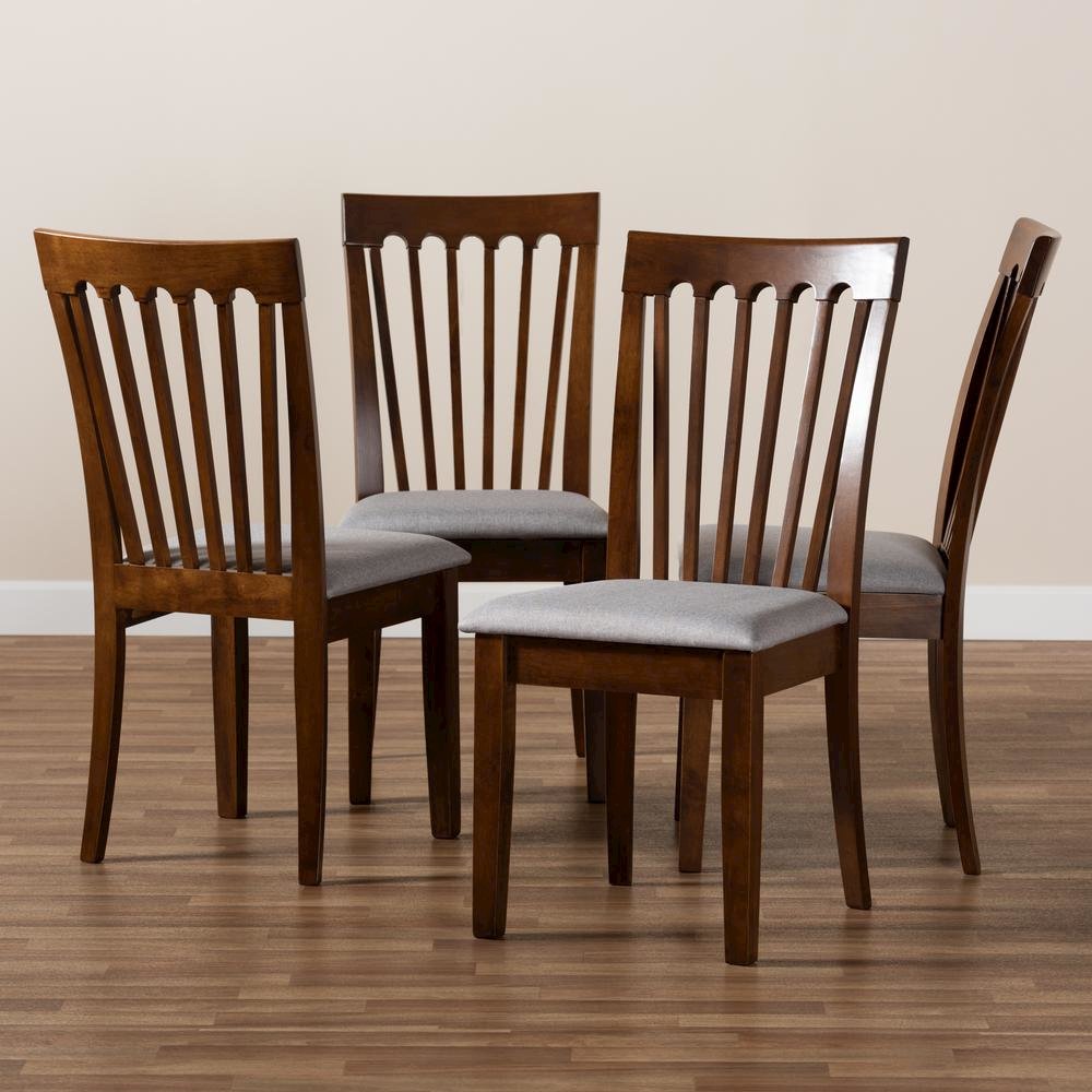 Grey Fabric Upholstered Walnut Brown Finished Wood Dining Chair Set. Picture 11