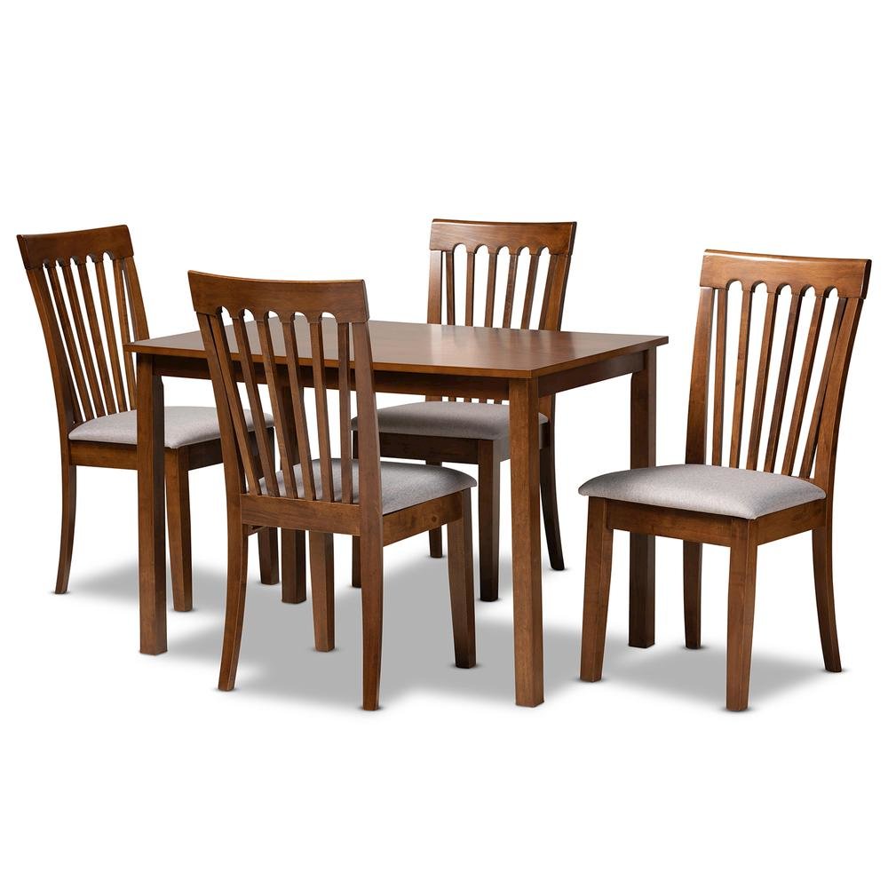 Grey Fabric Upholstered and Walnut Brown Finished Wood 5-Piece Dining Set. Picture 10