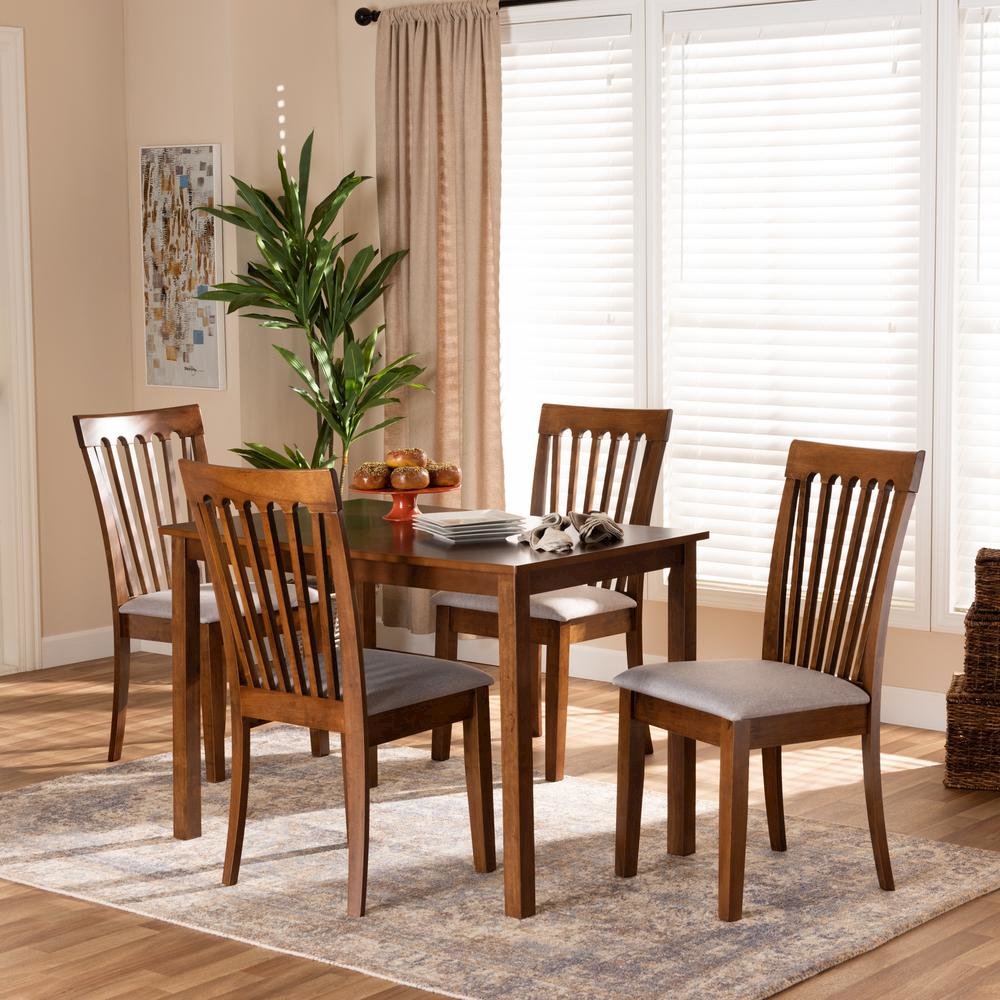 Grey Fabric Upholstered and Walnut Brown Finished Wood 5-Piece Dining Set. Picture 16