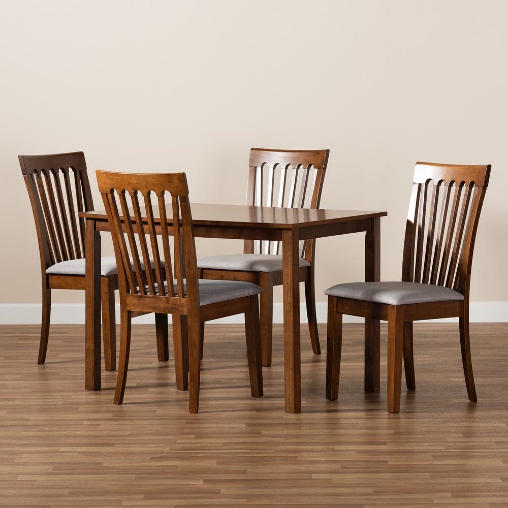 Grey Fabric Upholstered and Walnut Brown Finished Wood 5-Piece Dining Set. Picture 17