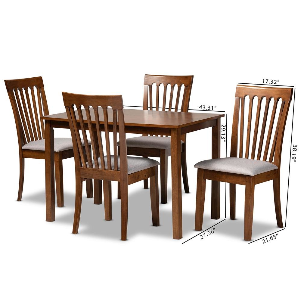 Grey Fabric Upholstered and Walnut Brown Finished Wood 5-Piece Dining Set. Picture 18