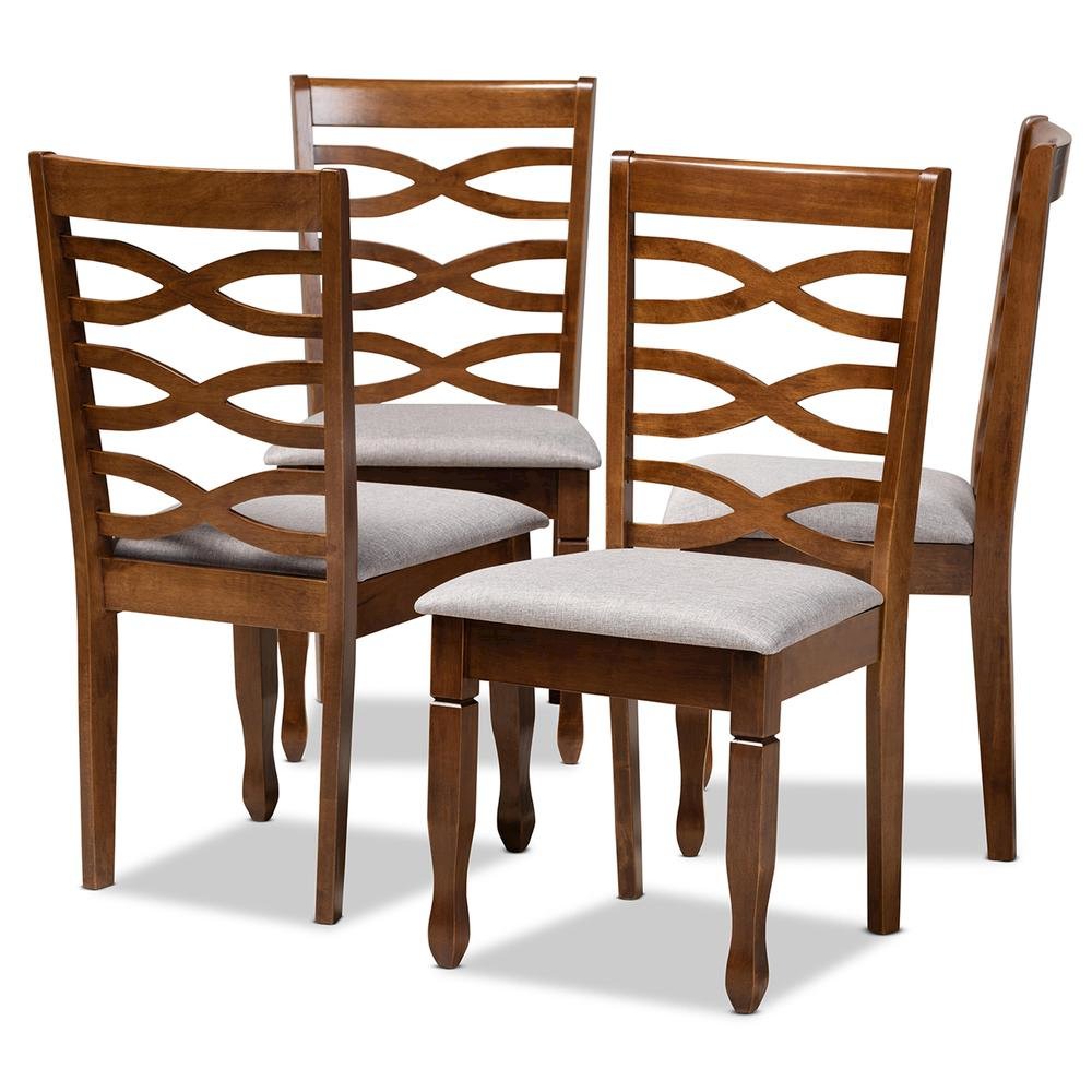 Grey Fabric Upholstered and Walnut Brown Finished Wood 4-Piece Dining Chair Set. Picture 8