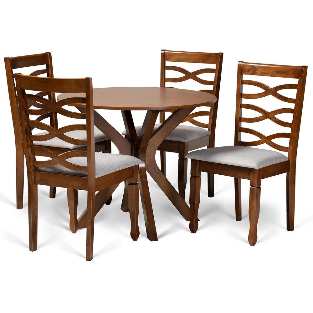 Grey Fabric Upholstered and Walnut Brown Finished Wood 5-Piece Dining Set. Picture 10