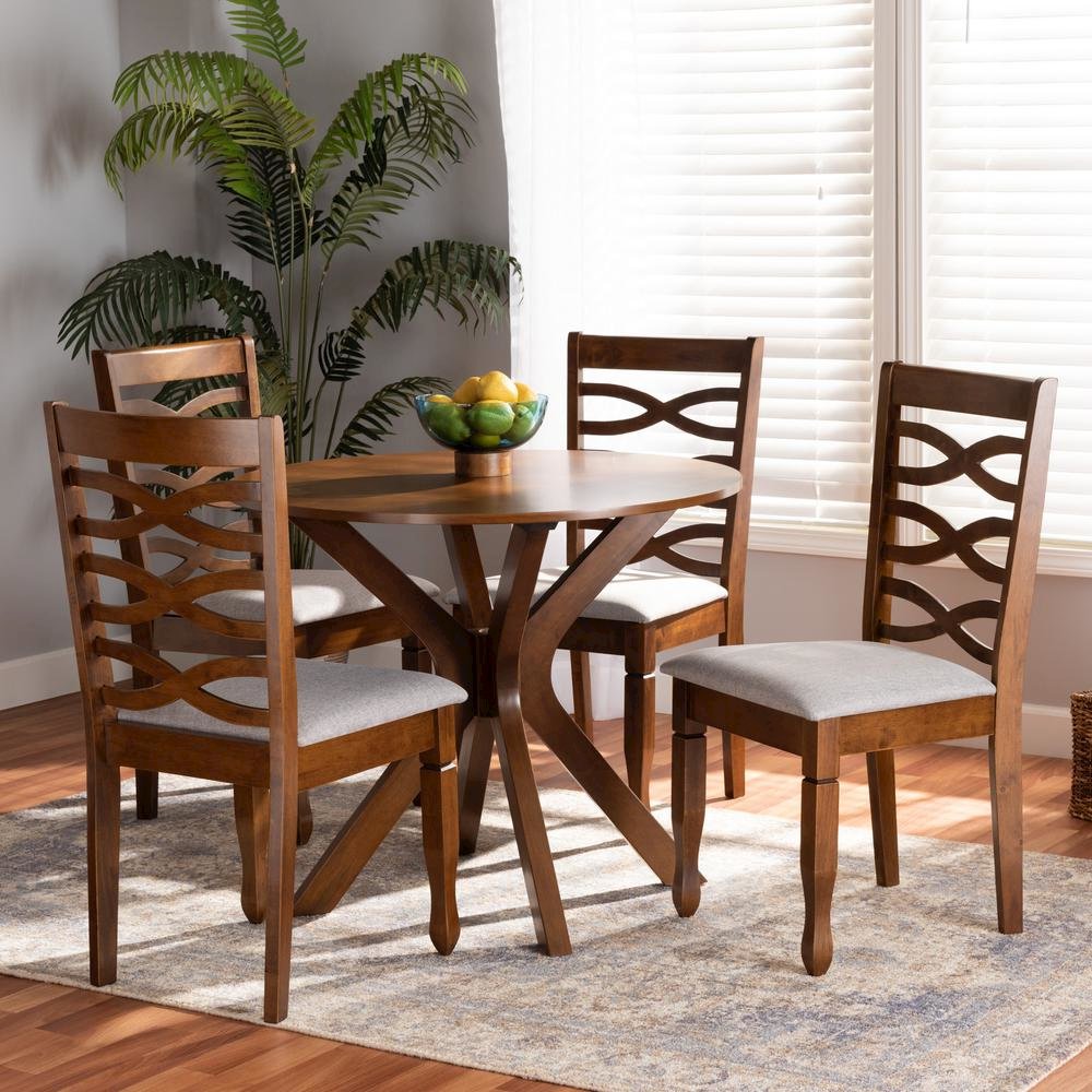 Grey Fabric Upholstered and Walnut Brown Finished Wood 5-Piece Dining Set. Picture 16