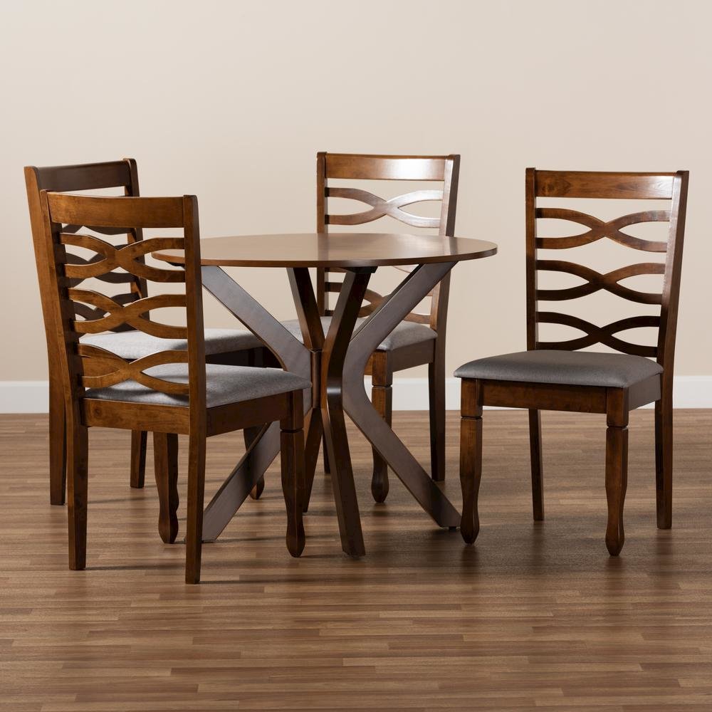 Grey Fabric Upholstered and Walnut Brown Finished Wood 5-Piece Dining Set. Picture 17
