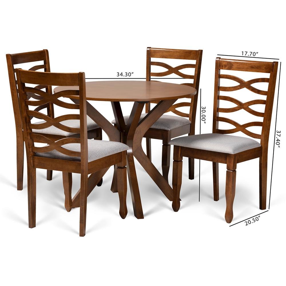 Grey Fabric Upholstered and Walnut Brown Finished Wood 5-Piece Dining Set. Picture 18