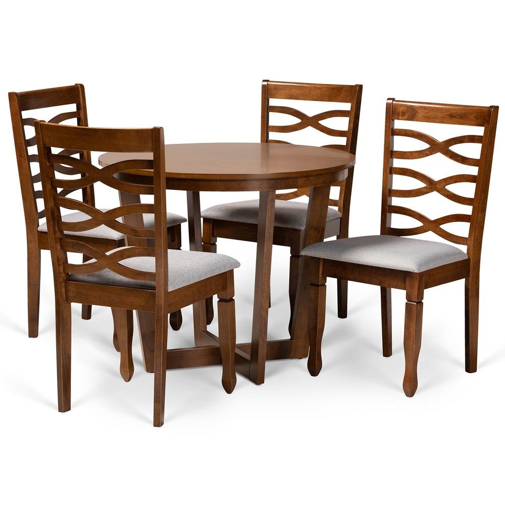Grey Fabric Upholstered and Walnut Brown Finished Wood 5-Piece Dining Set. Picture 10