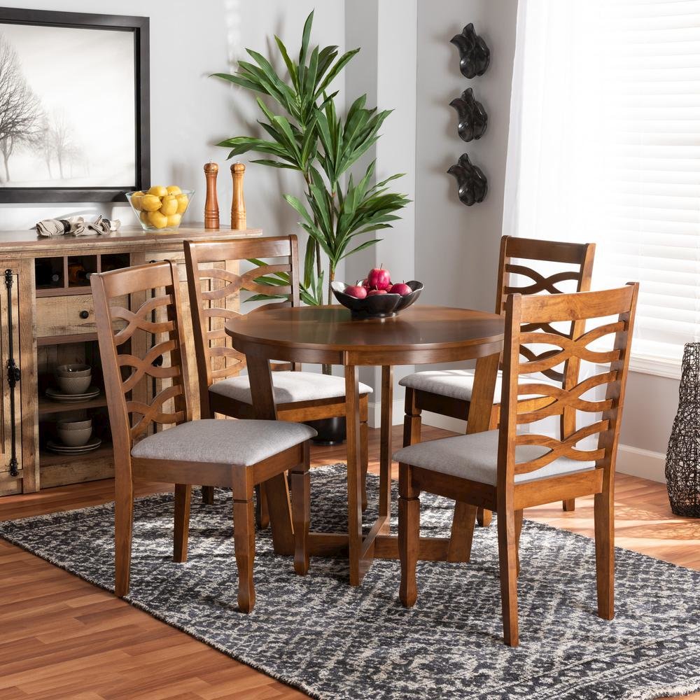 Grey Fabric Upholstered and Walnut Brown Finished Wood 5-Piece Dining Set. Picture 16