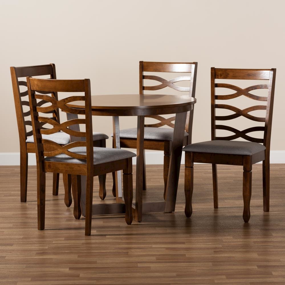 Grey Fabric Upholstered and Walnut Brown Finished Wood 5-Piece Dining Set. Picture 17