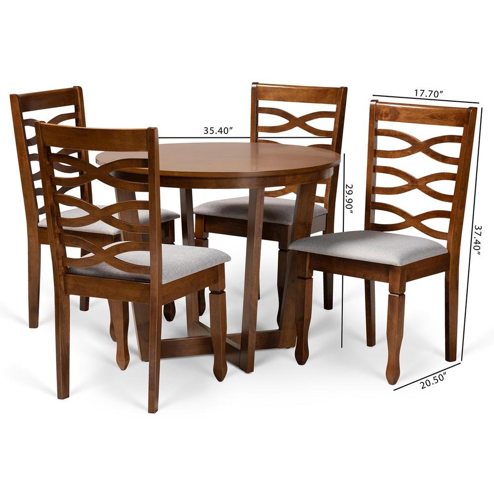 Grey Fabric Upholstered and Walnut Brown Finished Wood 5-Piece Dining Set. Picture 18