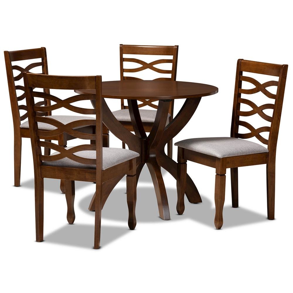 Grey Fabric Upholstered and Walnut Brown Finished Wood 5-Piece Dining Set. Picture 10