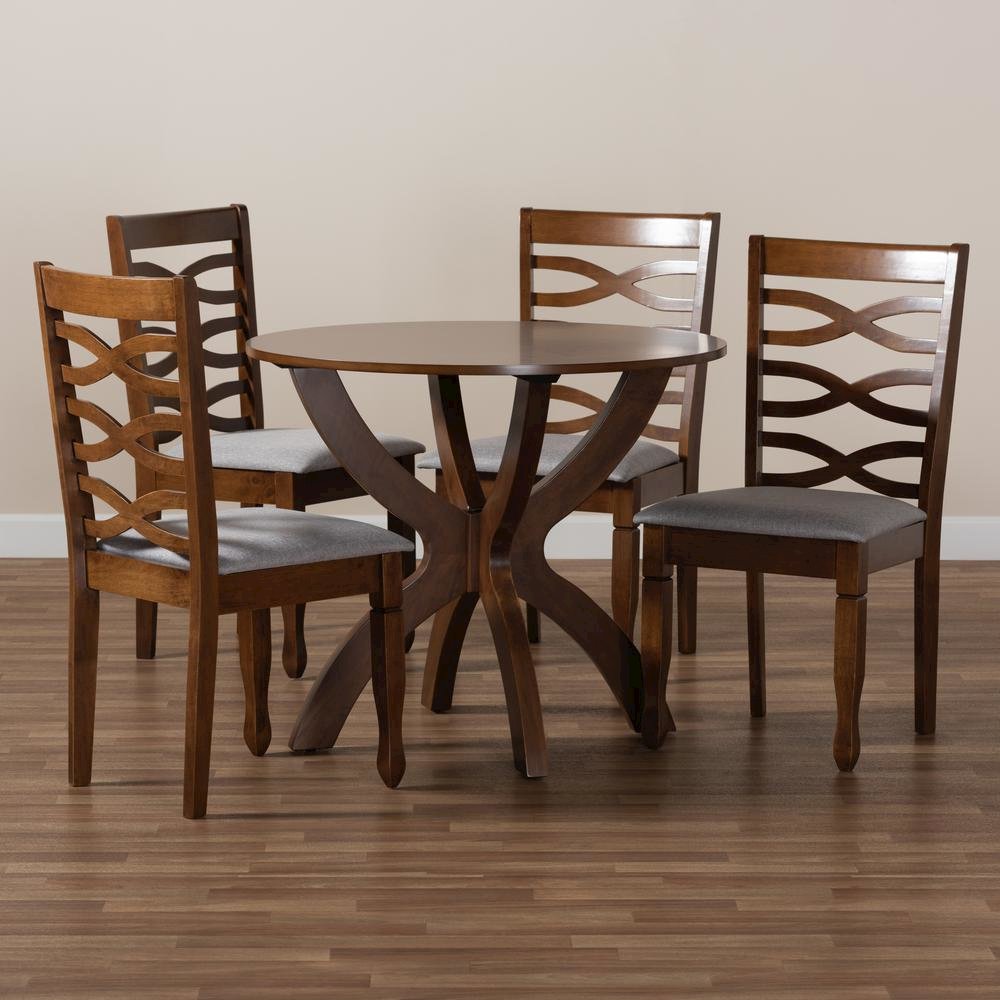 Grey Fabric Upholstered and Walnut Brown Finished Wood 5-Piece Dining Set. Picture 17