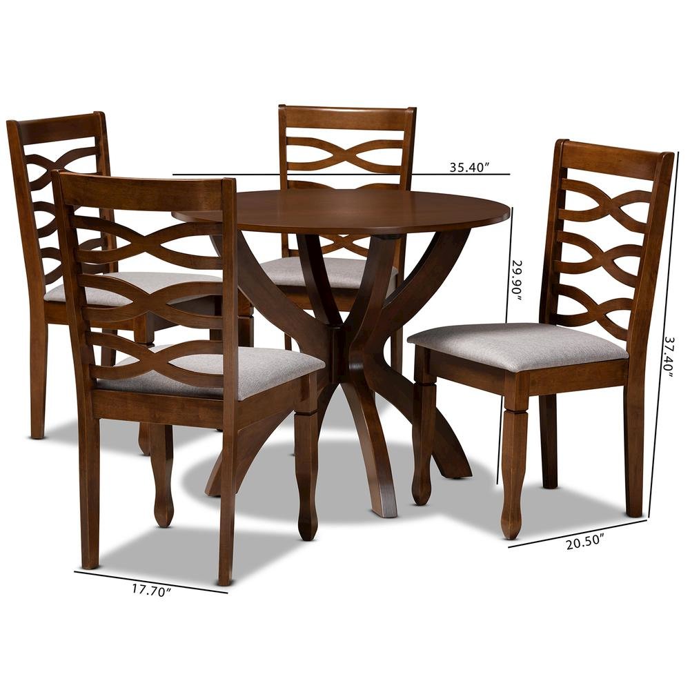 Grey Fabric Upholstered and Walnut Brown Finished Wood 5-Piece Dining Set. Picture 18