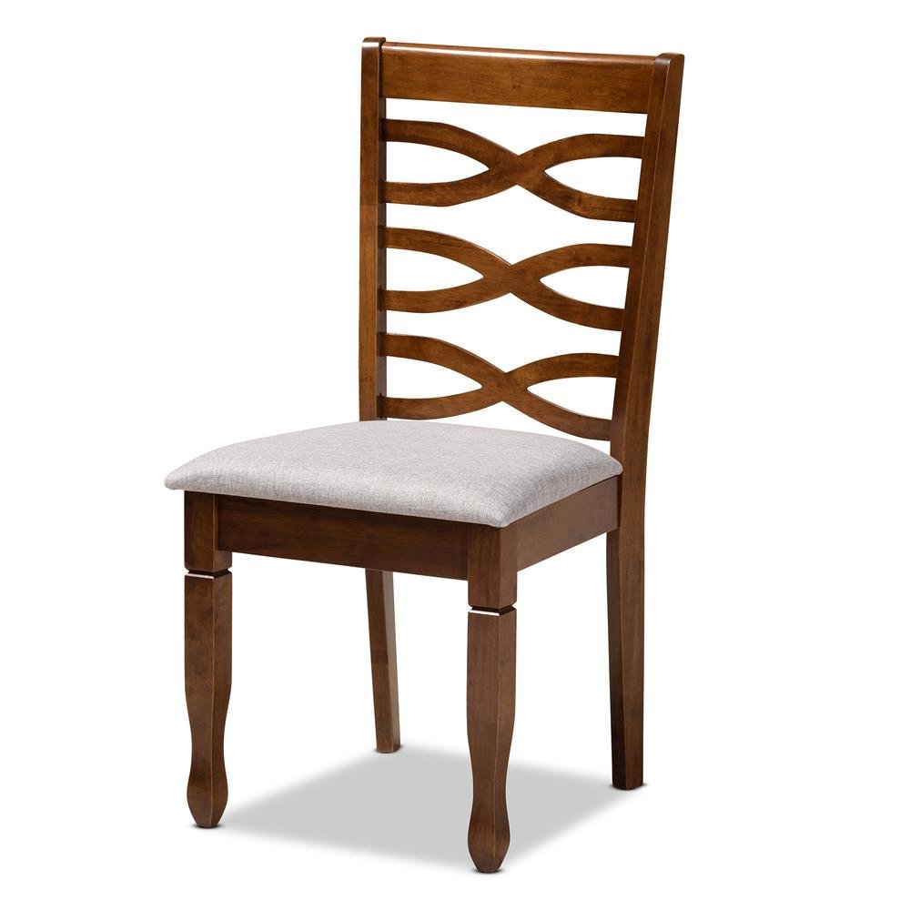 Grey Fabric Upholstered and Walnut Brown Finished Wood 4-Piece Dining Chair Set. Picture 9