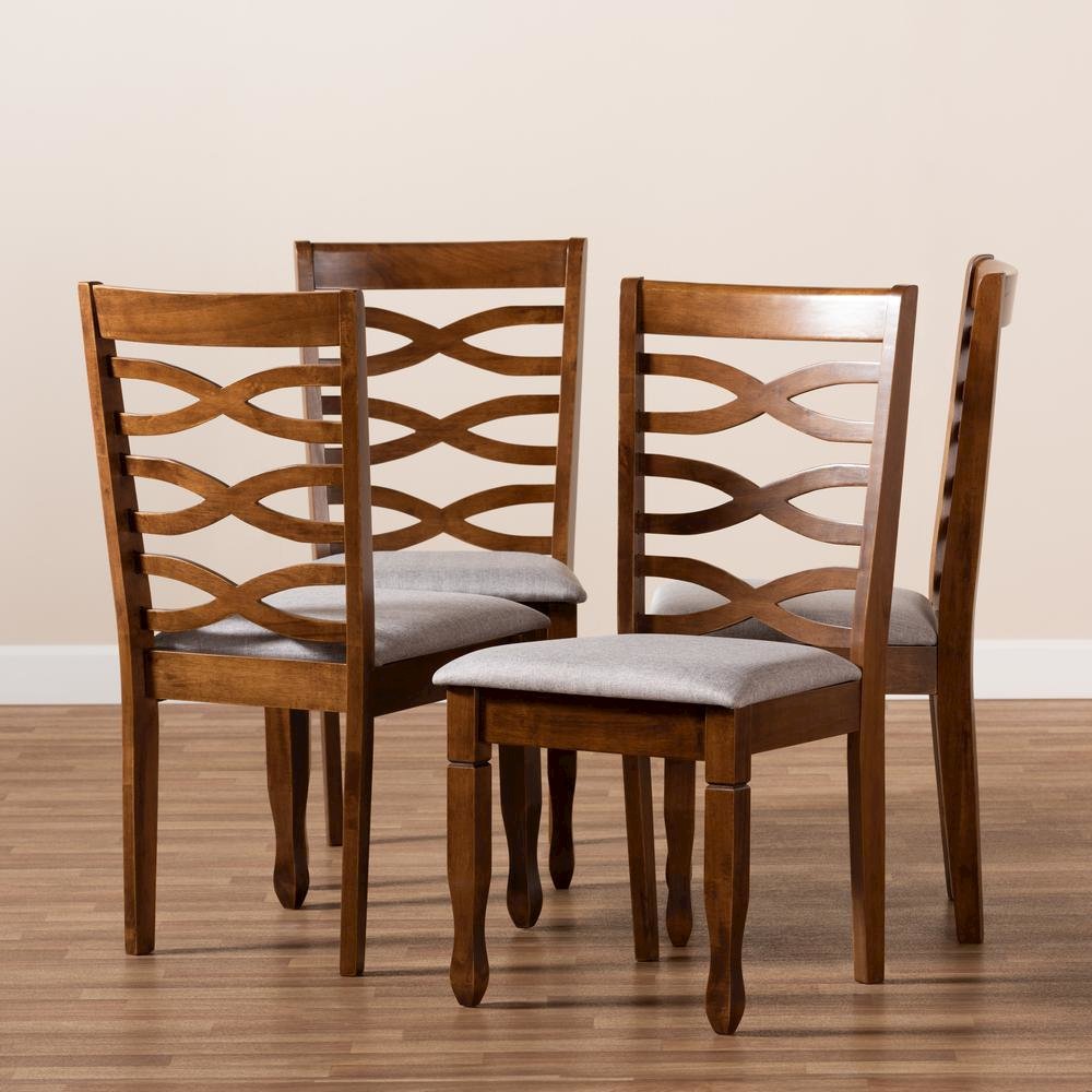 Grey Fabric Upholstered and Walnut Brown Finished Wood 4-Piece Dining Chair Set. Picture 13