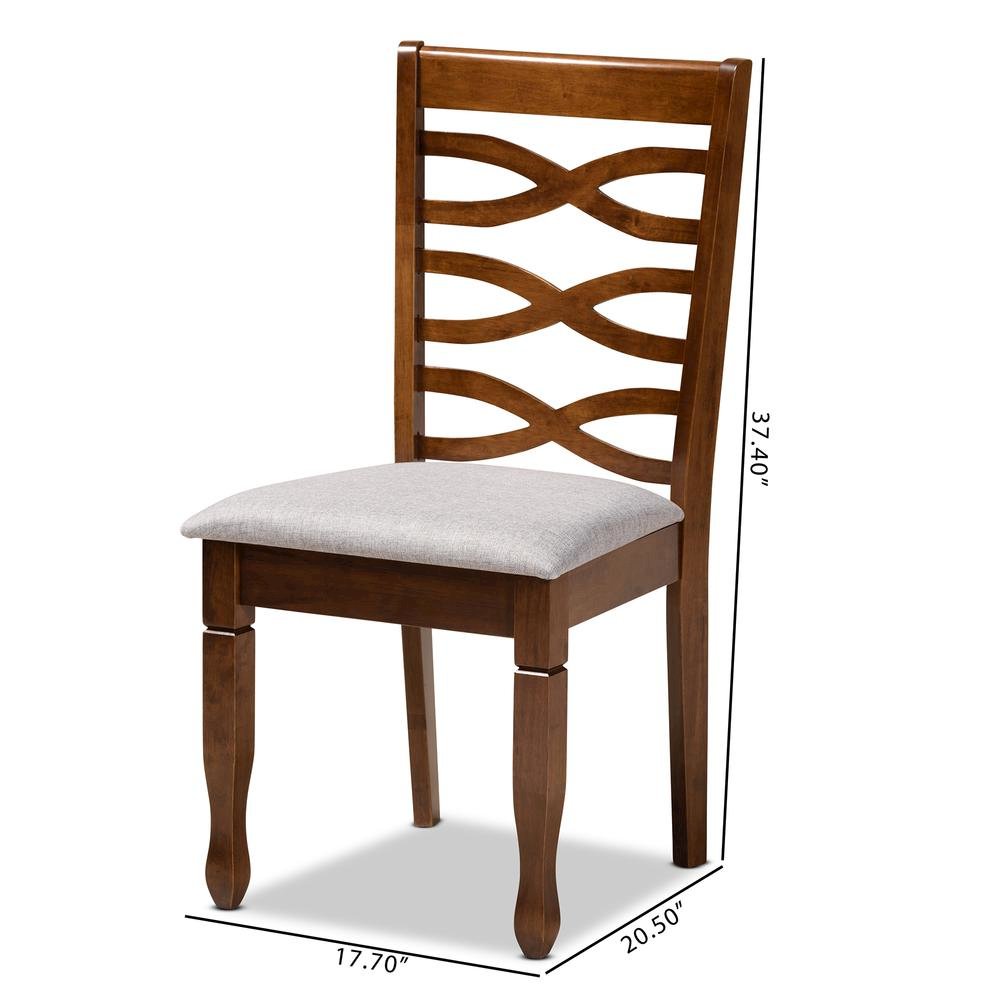 Grey Fabric Upholstered and Walnut Brown Finished Wood 4-Piece Dining Chair Set. Picture 14