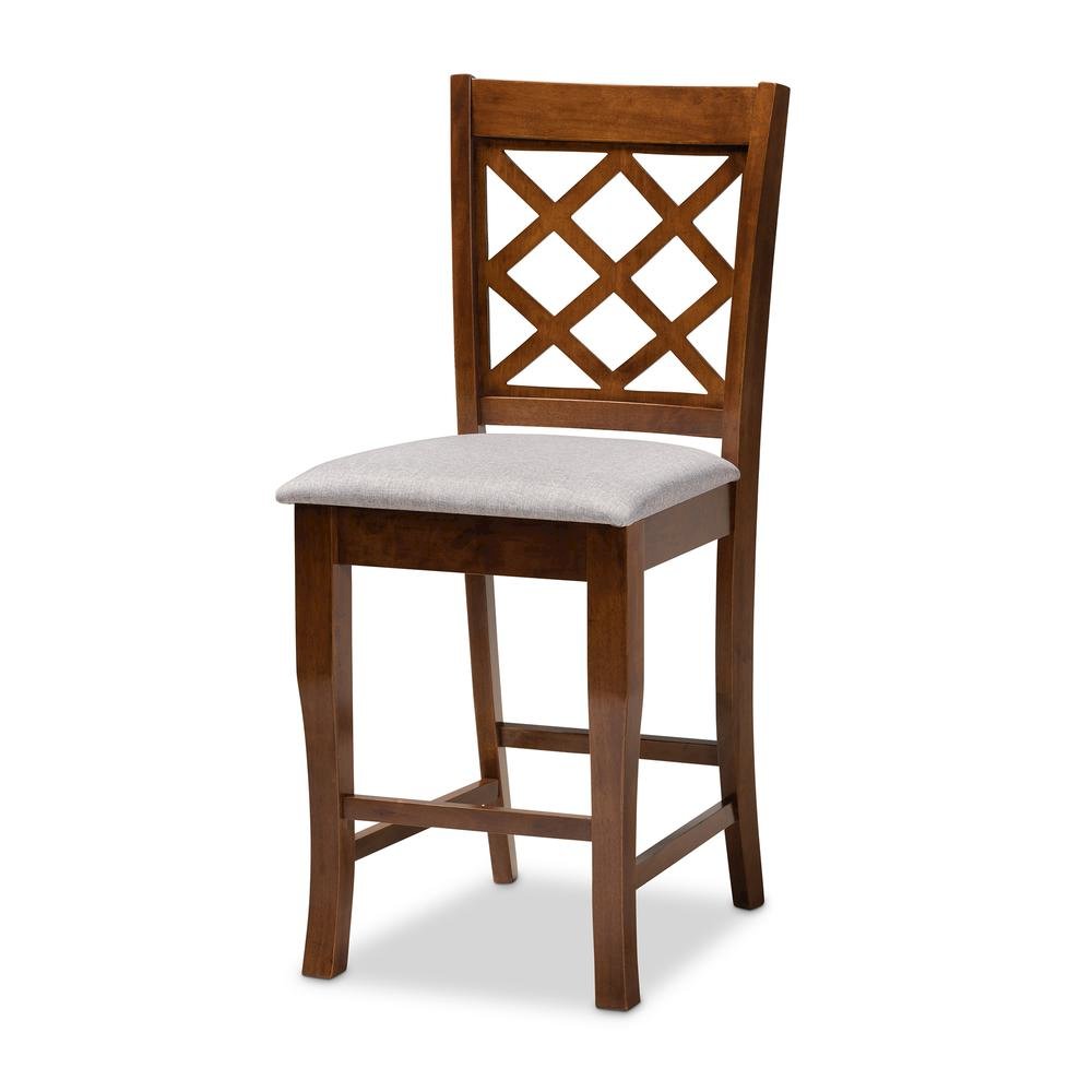 Grey Fabric Upholstered Walnut Brown Finished 5-Piece Wood Pub Set. Picture 10