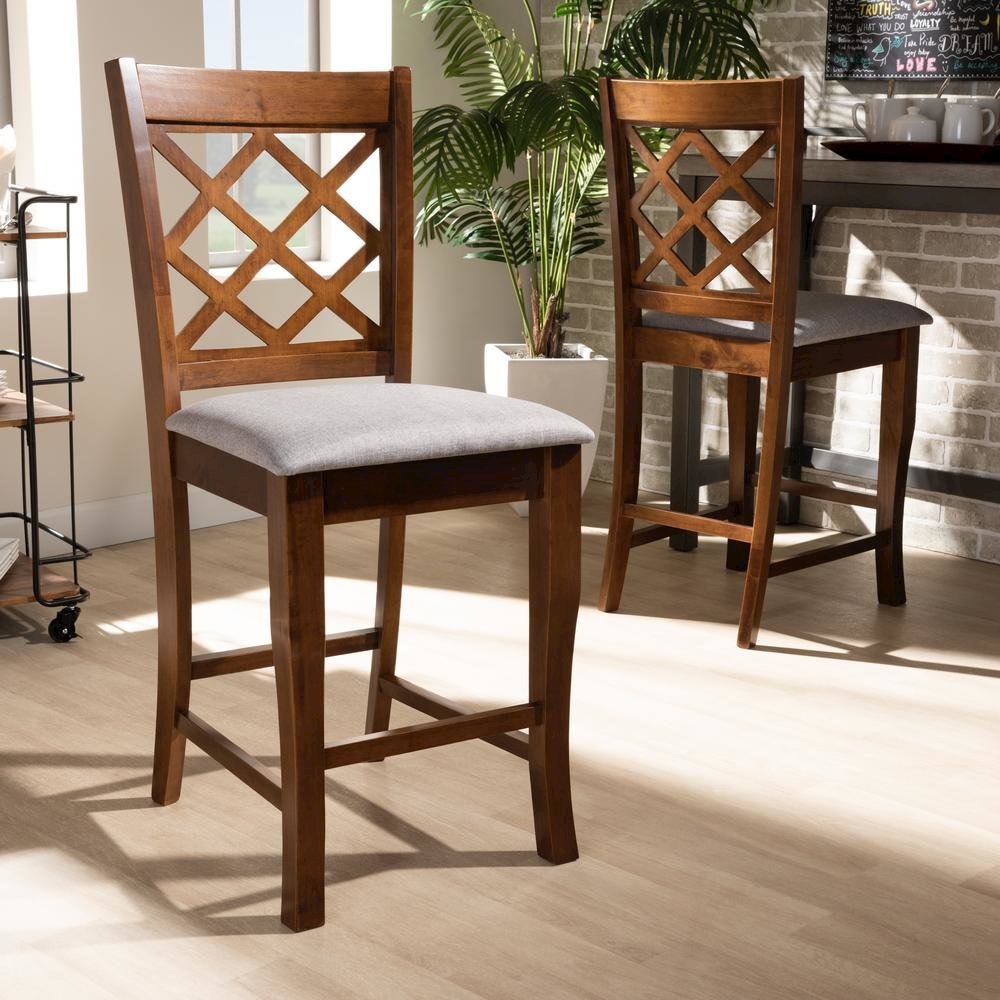 Walnut Brown Finished Wood 2-Piece Counter Height Pub Chair Set. Picture 14